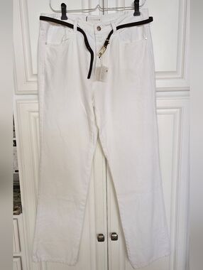 Zara White Straight-Leg Jeans with Belt